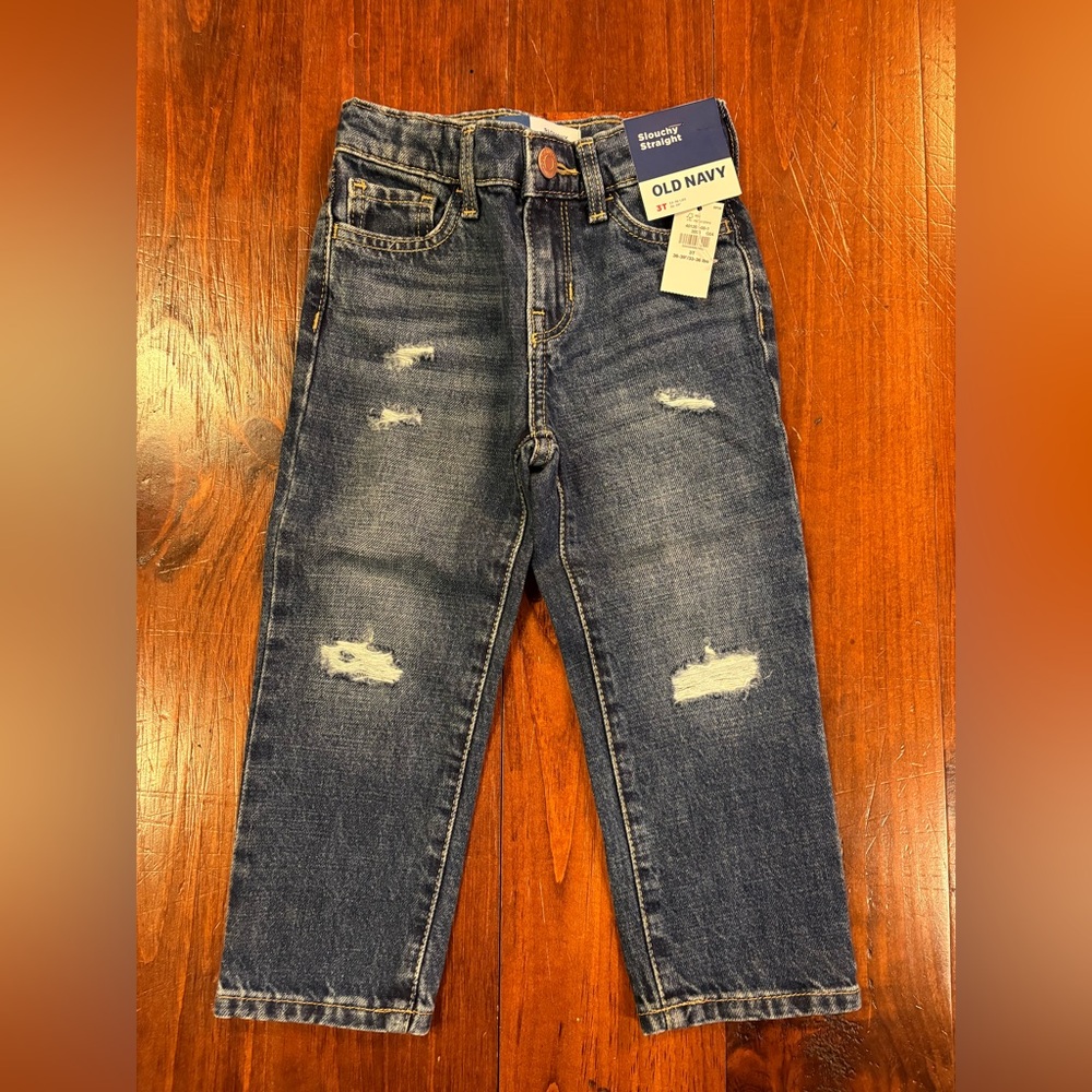 Old Navy Men's Distressed Dark Blue Jeans